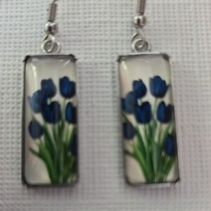 Blue and Green Floral Drop Earrings